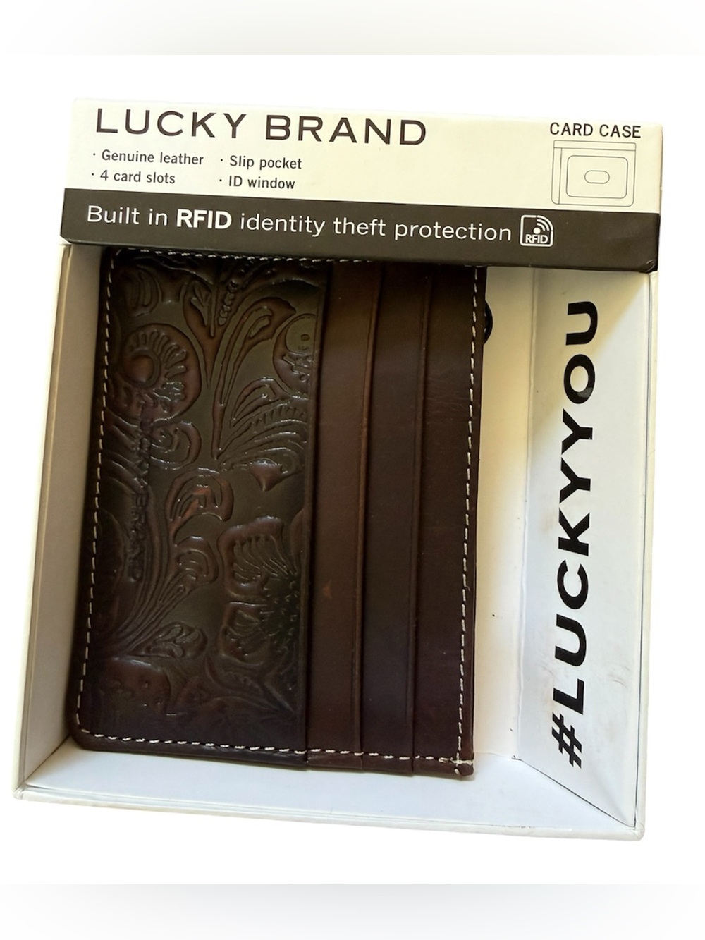 Lucky Brand Men's Western Embossed Leather Card Case NIB - Picture 2 of 10